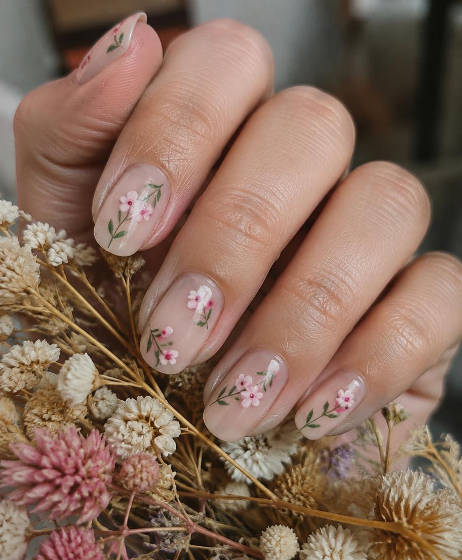 Nail art floral peint à la main